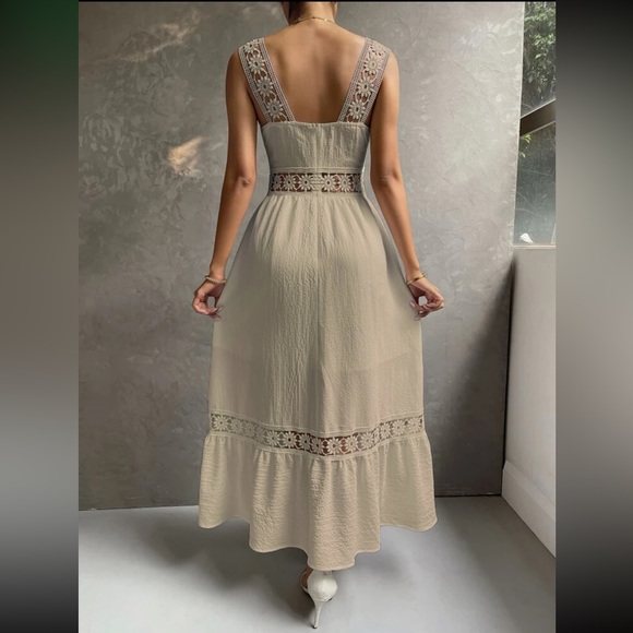 Boho khaki lace insert maxi dress LAST PACK - Picture 3 of 6